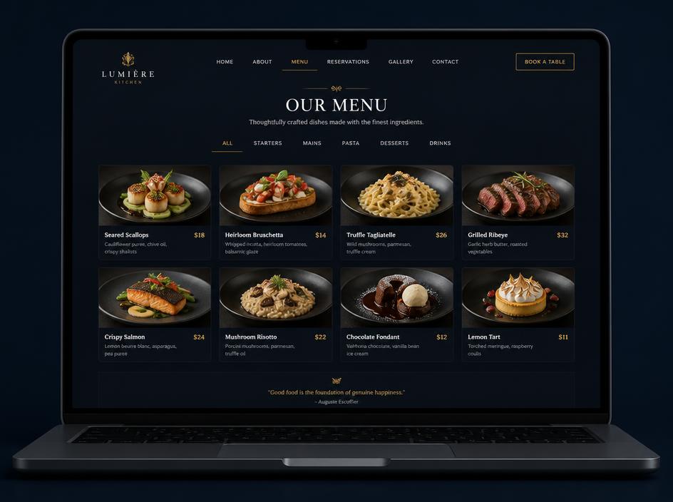 Restaurant & Menu Website — demo project by Lumexa Web Developers